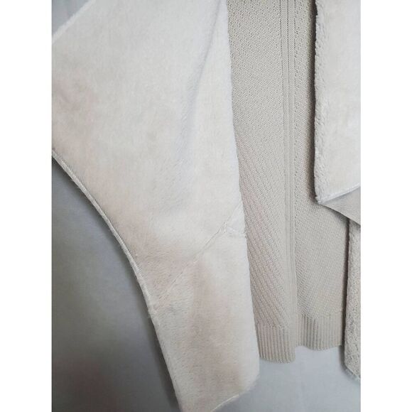 Chico's Faux Suede Faux Fur Open Front Neutral Soft Wool Blend Sweater Vest - Picture 4 of 8